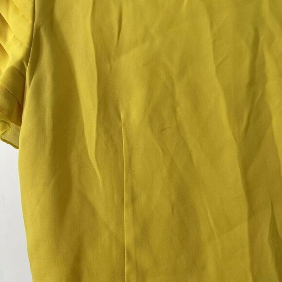 Walter Blouse Womens XS Yellow Short Sleeve Pleated Ruffle VNeck Button Up Silky - Picture 6 of 6
